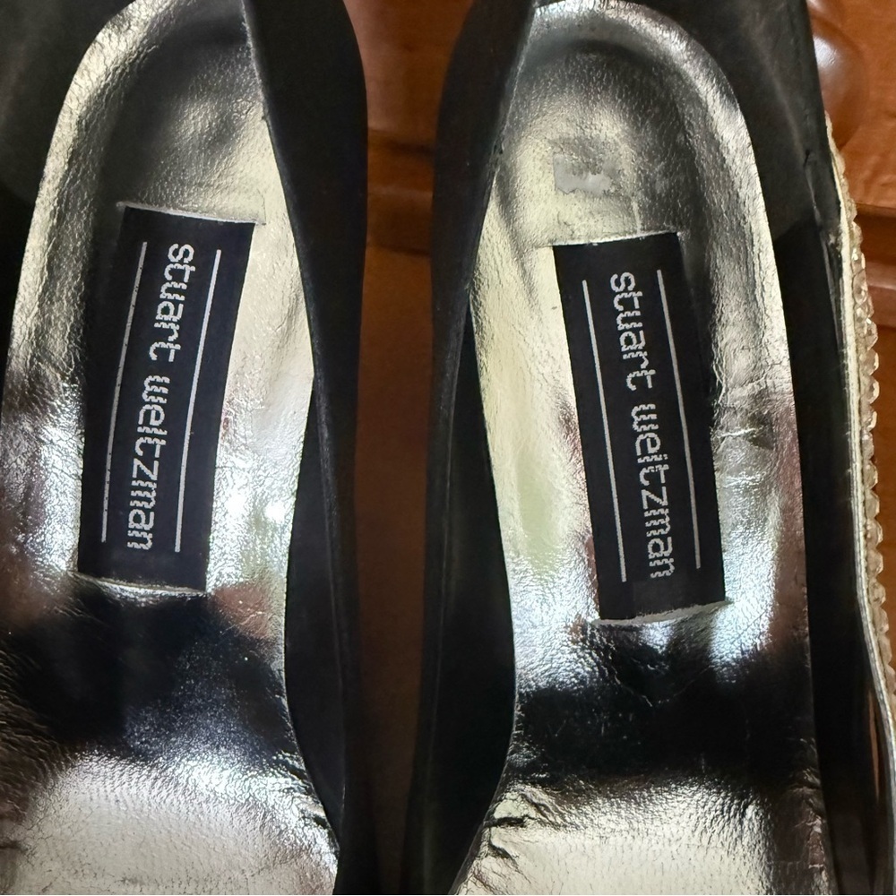 Stuart Weitzman Black Heels  pump rhinestones bling satin formal woman 8 shoe - Picture 3 of 11